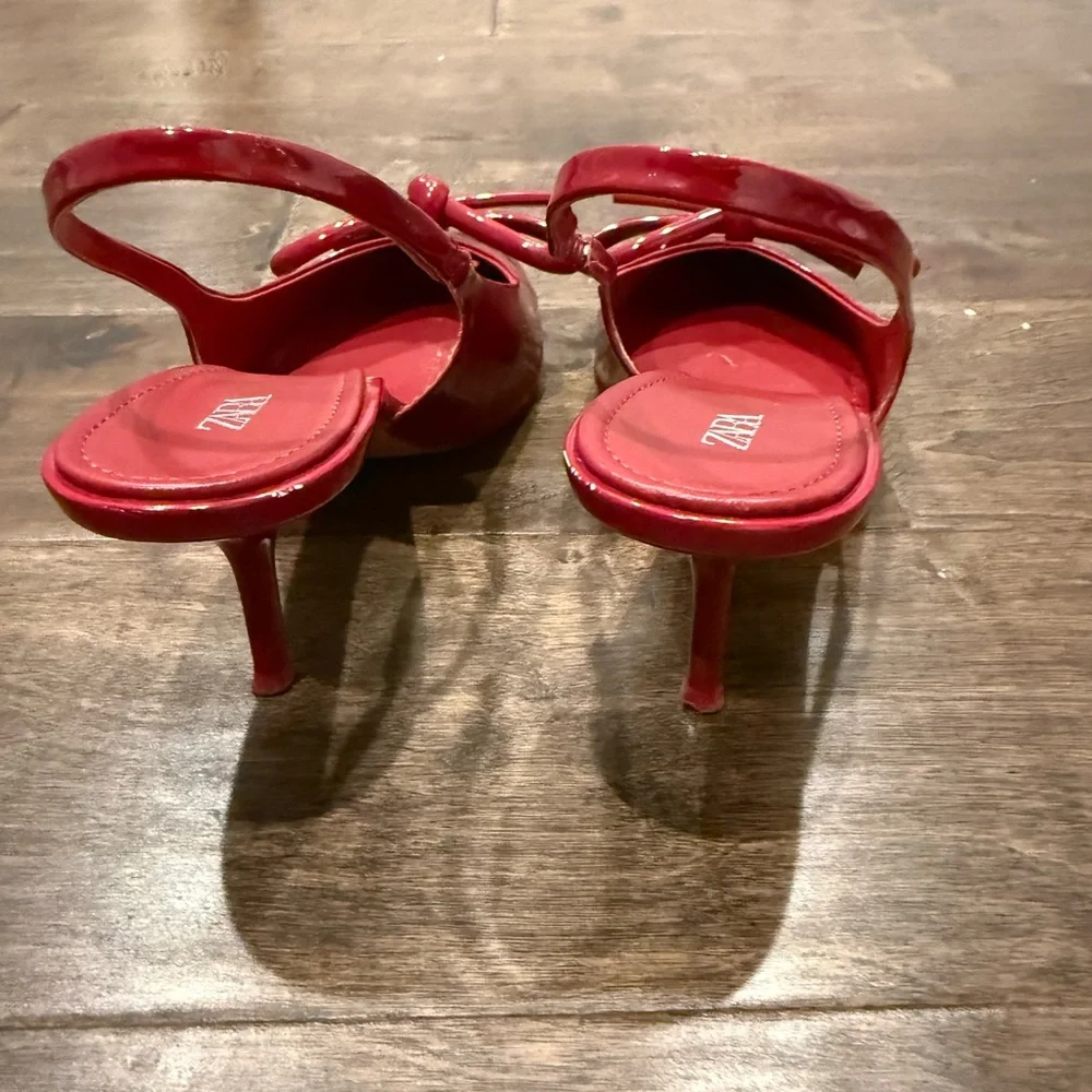 ZARA Red Patent Slingback Heels with Bow Detail – Size 7 - Picture 5 of 6